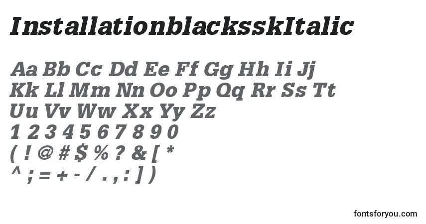 Шрифт InstallationblacksskItalic – алфавит, цифры, специальные символы