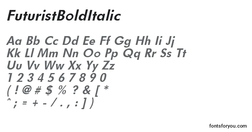 A fonte FuturistBoldItalic – alfabeto, números, caracteres especiais