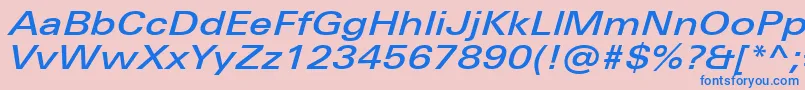 UniversNextProMediumExtendedItalic-Schriftart – Blaue Schriften auf rosa Hintergrund
