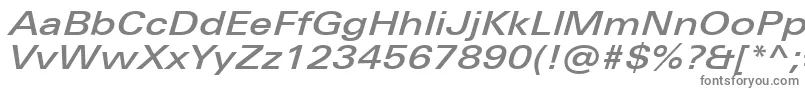 UniversNextProMediumExtendedItalic-fontti – harmaat kirjasimet valkoisella taustalla