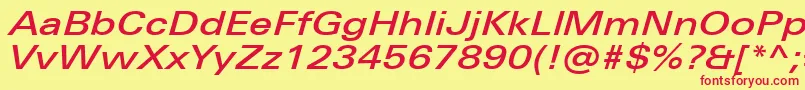 UniversNextProMediumExtendedItalic-Schriftart – Rote Schriften auf gelbem Hintergrund