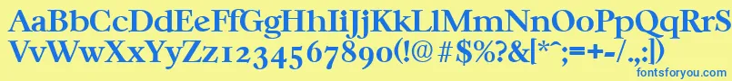 フォントCasablancaSerialBoldDb – 青い文字が黄色の背景にあります。