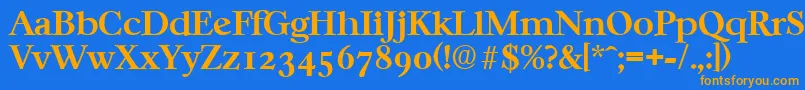 フォントCasablancaSerialBoldDb – オレンジ色の文字が青い背景にあります。