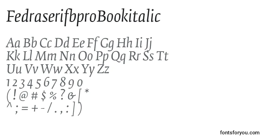 Czcionka FedraserifbproBookitalic – alfabet, cyfry, specjalne znaki