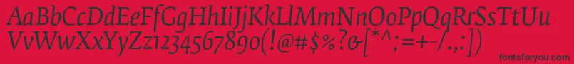 Fonte FedraserifbproBookitalic – fontes pretas em um fundo vermelho