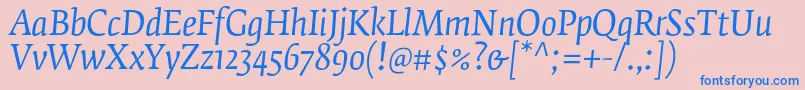 FedraserifbproBookitalic-fontti – siniset fontit vaaleanpunaisella taustalla