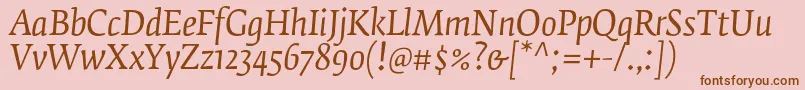 フォントFedraserifbproBookitalic – ピンクの背景に茶色のフォント
