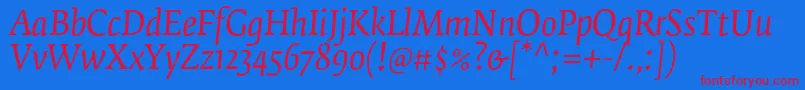 FedraserifbproBookitalic-fontti – punaiset fontit sinisellä taustalla