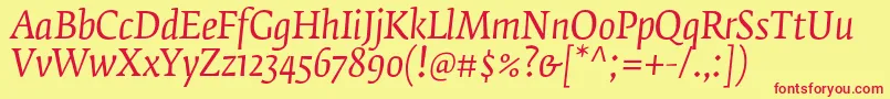 フォントFedraserifbproBookitalic – 赤い文字の黄色い背景