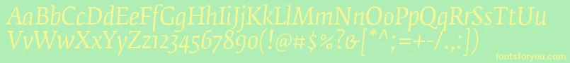 フォントFedraserifbproBookitalic – 黄色の文字が緑の背景にあります
