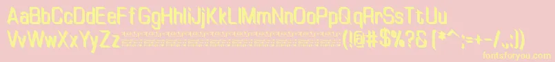 Fonte TinyplateBoldDemo – fontes amarelas em um fundo rosa