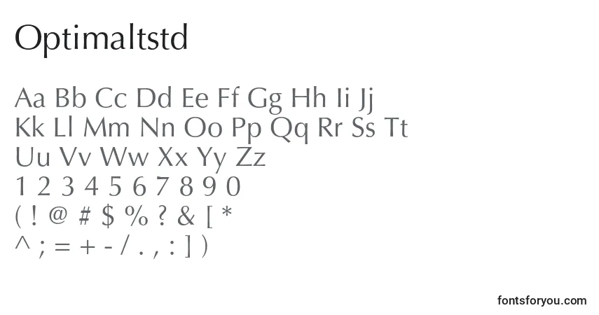 A fonte Optimaltstd – alfabeto, números, caracteres especiais