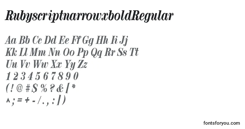 A fonte RubyscriptnarrowxboldRegular – alfabeto, números, caracteres especiais