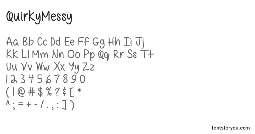 Czcionka QuirkyMessy – alfabet, cyfry, specjalne znaki