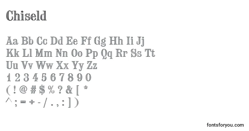 A fonte Chiseld – alfabeto, números, caracteres especiais