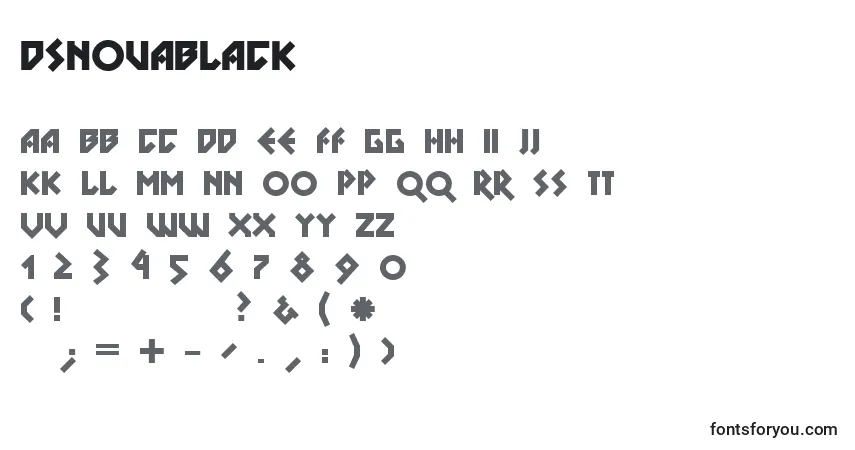 Czcionka Dsnovablack – alfabet, cyfry, specjalne znaki