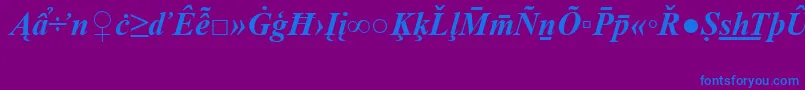 TimesNewRomanSpecialG2BoldItalic-Schriftart – Blaue Schriften auf violettem Hintergrund