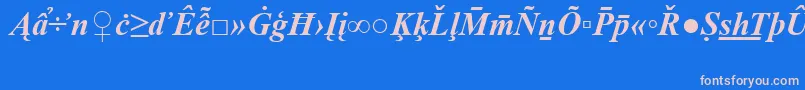 TimesNewRomanSpecialG2BoldItalic-fontti – vaaleanpunaiset fontit sinisellä taustalla