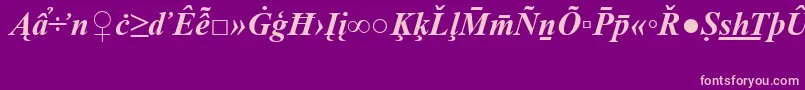 TimesNewRomanSpecialG2BoldItalic-fontti – vaaleanpunaiset fontit violetilla taustalla