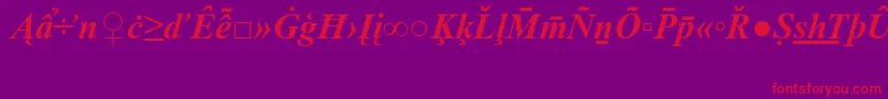 TimesNewRomanSpecialG2BoldItalic-fontti – punaiset fontit violetilla taustalla
