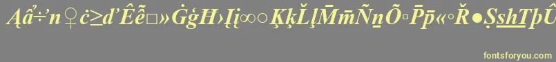 TimesNewRomanSpecialG2BoldItalic-fontti – keltaiset fontit harmaalla taustalla