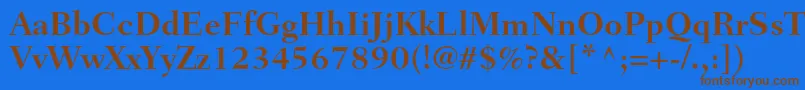 フォントFairfieldltstdBold – 茶色の文字が青い背景にあります。