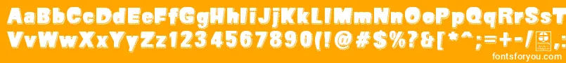 SuperSevenShadowedDemo-Schriftart – Weiße Schriften auf orangefarbenem Hintergrund