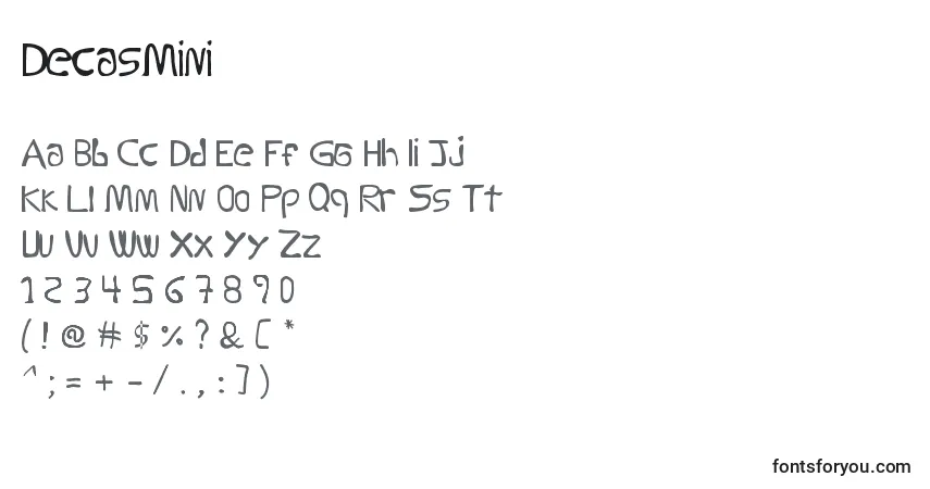 Czcionka DecasMini – alfabet, cyfry, specjalne znaki