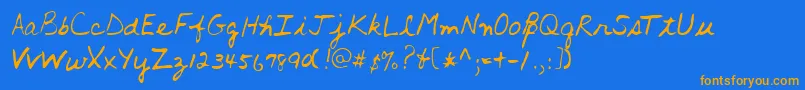 フォントLehn016 – オレンジ色の文字が青い背景にあります。