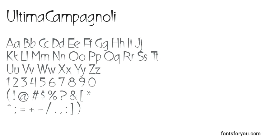 Шрифт UltimaCampagnoli (64660) – алфавит, цифры, специальные символы