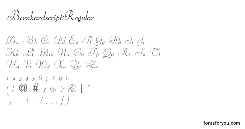 Czcionka BernhardscriptRegular – alfabet, cyfry, specjalne znaki