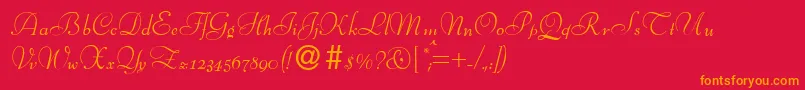 フォントBernhardscriptRegular – 赤い背景にオレンジの文字