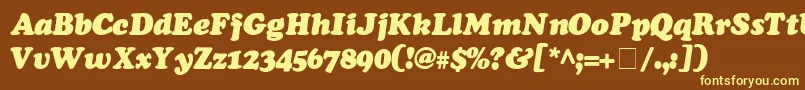 CooperSsiExtraBlackItalic-fontti – keltaiset fontit ruskealla taustalla