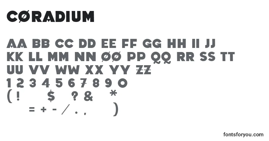 Schriftart Coradium – Alphabet, Zahlen, spezielle Symbole
