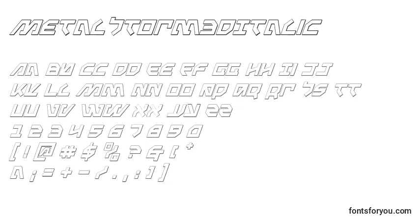 Schriftart MetalStorm3DItalic – Alphabet, Zahlen, spezielle Symbole