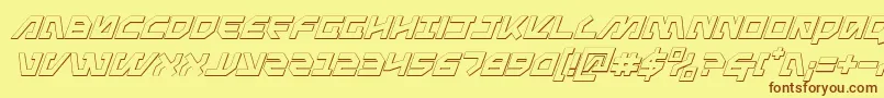 フォントMetalStorm3DItalic – 茶色の文字が黄色の背景にあります。