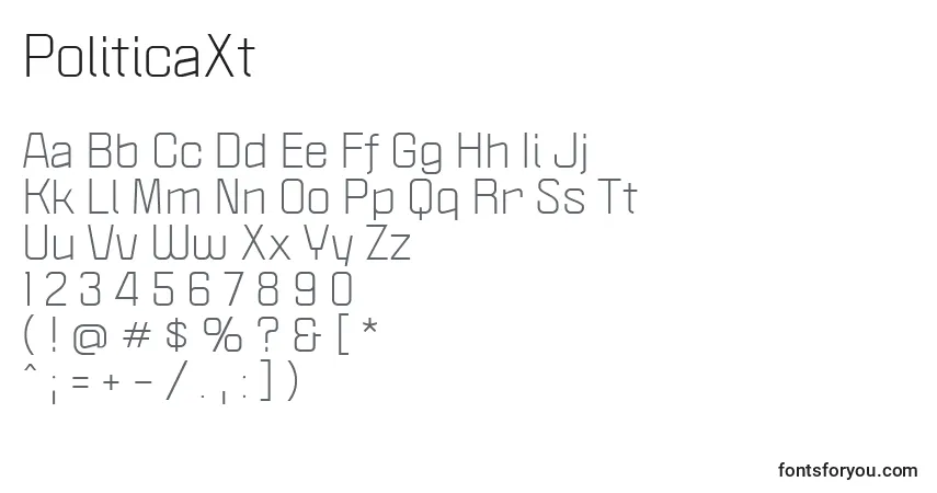 Czcionka PoliticaXt – alfabet, cyfry, specjalne znaki