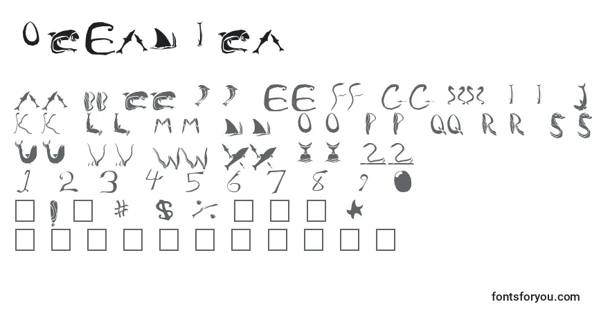 Czcionka Oceanica – alfabet, cyfry, specjalne znaki