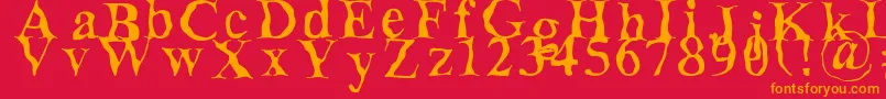 フォントDecomposing – 赤い背景にオレンジの文字