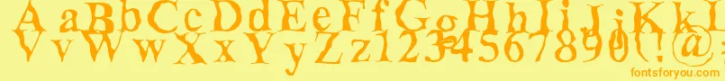 フォントDecomposing – オレンジの文字が黄色の背景にあります。