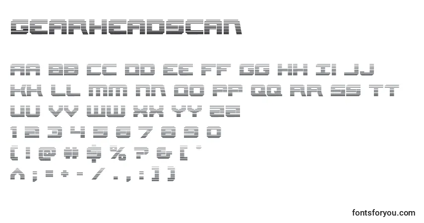 Czcionka Gearheadscan – alfabet, cyfry, specjalne znaki