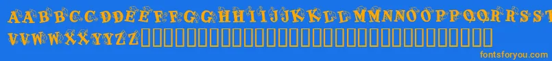 フォントKrKaboomerang – オレンジ色の文字が青い背景にあります。