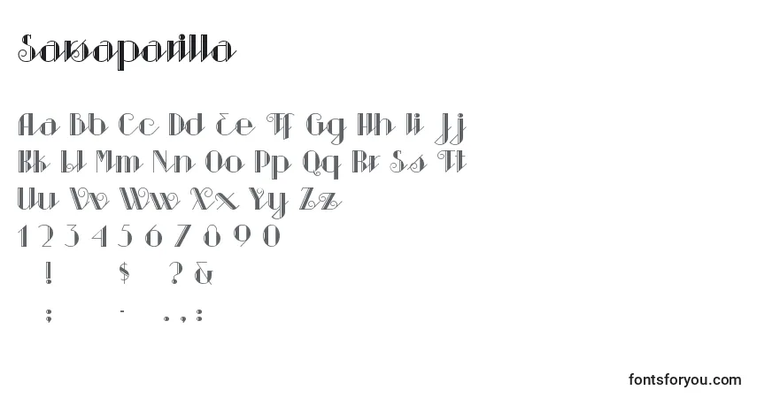 A fonte Sarsaparilla – alfabeto, números, caracteres especiais