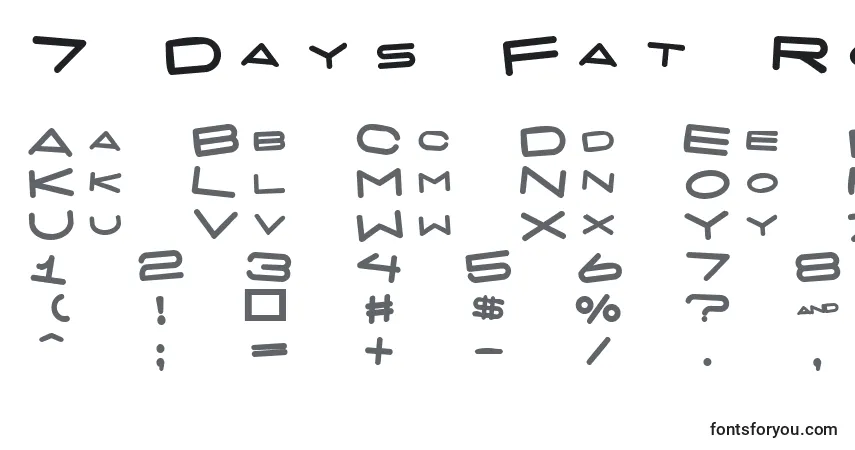 Шрифт 7 Days Fat Rotated – алфавит, цифры, специальные символы