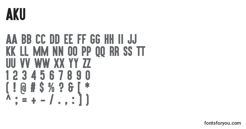 Schriftart Aku – Alphabet, Zahlen, spezielle Symbole