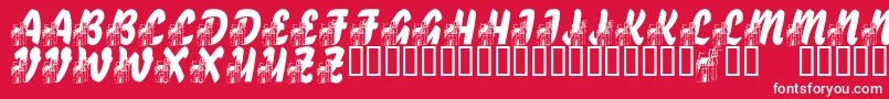 Fonte LmsFairytaleChateau – fontes brancas em um fundo vermelho