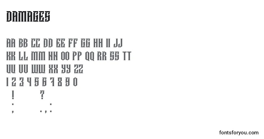 Damages Font – alphabet, numbers, special characters
