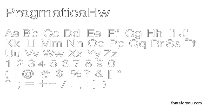 Czcionka PragmaticaHw – alfabet, cyfry, specjalne znaki
