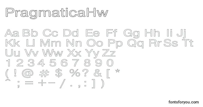A fonte PragmaticaHw – alfabeto, números, caracteres especiais