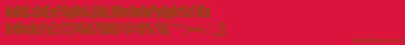 HelveticaltstdUltracomp-Schriftart – Braune Schriften auf rotem Hintergrund
